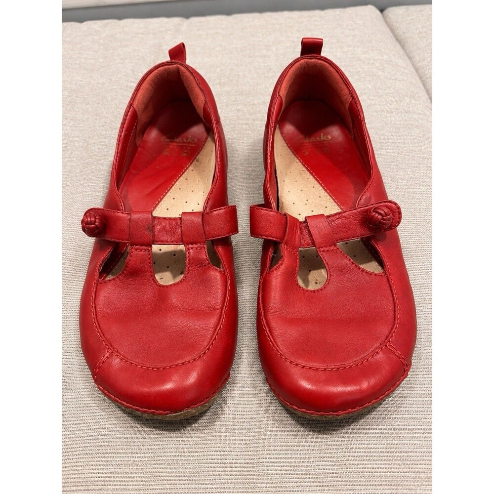 Clarks Artisan Red Leather Mary Jane Flats Women’s UK 5.5 US 7.5